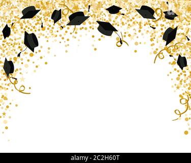 Graduation Class Zeremonie von 2020 Grußkarten mit Gold Konfetti gesetzt. Vektor Grad Party Einladung Poster Stock Vektor