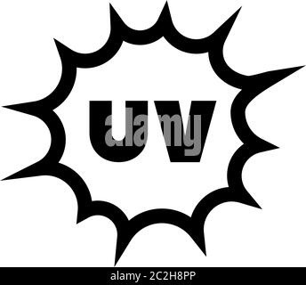 UV, Sonnenstrahl, ultravioletter Schutz. Abbildung des Symbols für flache Vektorgrafik. Einfaches schwarzes Symbol auf weißem Hintergrund. UV, Sonnenstrahl, ultraviolett Schutzgegen UV-Strahlung Stock Vektor