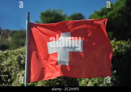 Flagge und Wappen der Schweiz Stockfoto