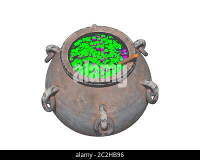 Schwerer Eisenkessel mit grünem giftigem Gebräu Stockfoto