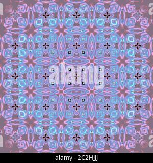 Regelmäßiges Ornamentmuster violett lila hellblau braun mittig Stockfoto