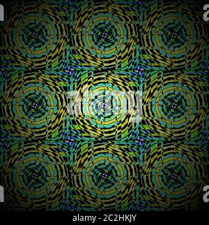 Regelmäßige konzentrische Kreise Muster schwarz türkis blau grün schimmernd Stockfoto