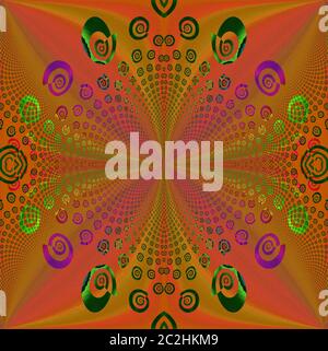 Regelmäßige Spirale Ornament orange grün lila violett zentriert Stockfoto