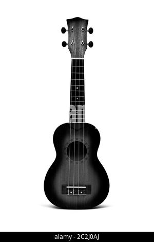 Die schwarze Ukulele Gitarre isoliert auf dem weißen Hintergrund Stockfoto