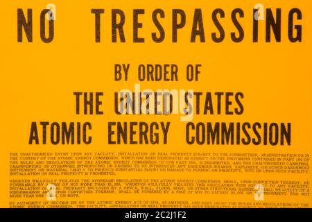 Schild am Atomic Testing Museum, Las Vegas, Nevada, USA Stockfoto