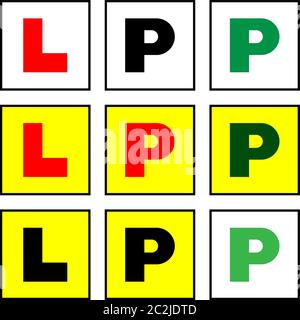 Learner L Plate und Provisorische P Plate, L-Plate, P-Plate, New Driver Sticker Vektor Art Illustration Stock Vektor