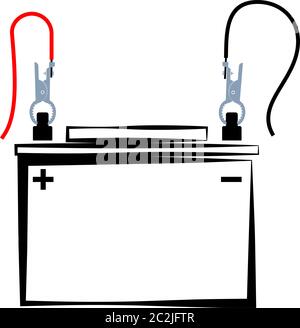 Auto-Akku Mit Krokodilklemmen, Jumper-Kabel Vektor-Art-Illustration Stock Vektor