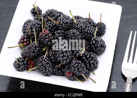 Gesund und lecker Ripe mulberry Obst in eine Schüssel geben. Stockfoto