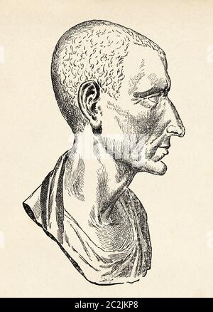 Gaius Julius Caesar oder Gaius Julius Caesar (100-44 v. Chr.) War ein politisches und militärisches römisches erstes Jahrhundert. C . Mitglied der Patrizier Julios Césares, erreichte die höchsten Richter des römischen Staates und dominierte die Politik der Republik nach dem Sieg des Bürgerkrieges, der den konservativsten Sektor des Senats konfrontiert, das antike Rom. Alte Illustration aus dem 19. Jahrhundert, El Mundo Ilustrado 1880 Stockfoto