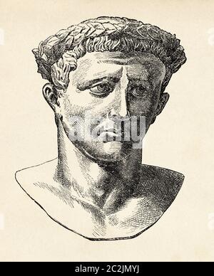 Porträt des römischen Kaisers Claudius, 10 v. Chr. - 54 n. Chr., altes Rom. Alte Illustration aus dem 19. Jahrhundert, El Mundo Ilustrado 1880 Stockfoto