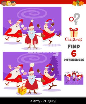 Unterschiede Spiel mit Santa Claus Charaktere Gruppe Stockfoto