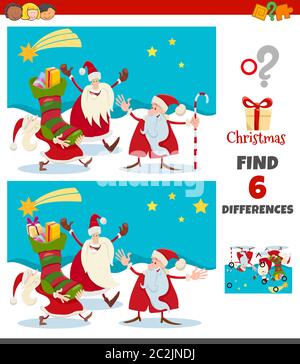 Unterschiede Spiel mit Santa Claus Weihnachten Zeichen Stockfoto