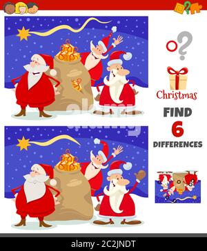 Unterschiede Spiel mit Santa Claus Weihnachten Charaktere Gruppe Stockfoto