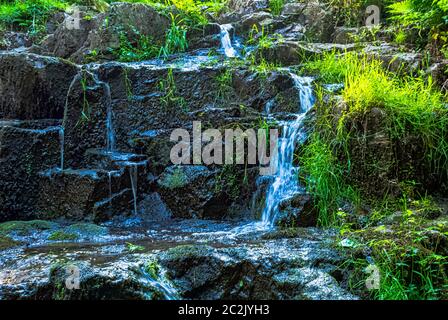 La Petite Cascade - der kleine Wasserfall von Cance und CanÃ§auf Flüssen - Le Neufbourg, Normandie, Frankreich Stockfoto