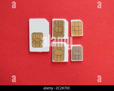 Mini, Mikro und Nano sims für Mobiltelefon Stockfoto