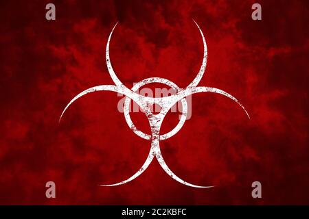 Weiß biohazard Warnschild über grunge Roter Hintergrund mit Kopie Raum lackiert Stockfoto