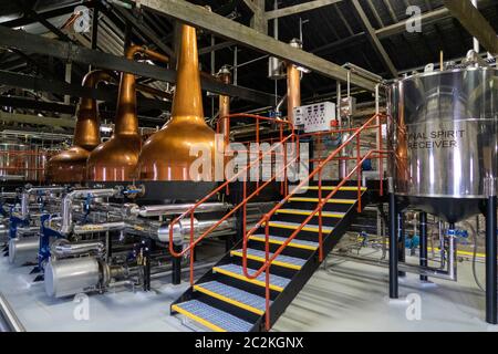 Kupferbrennblasen im Midleton Distillery Complex in Midleton, County Cork, Republik Irland Stockfoto