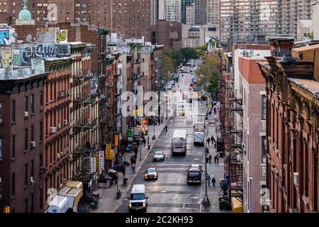 Blick aus der Vogelperspektive auf Gebäude in Chinatown Lower Manhattan Stockfoto