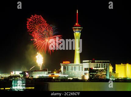 Fireworks & Stratosphere Tower, Las Vegas, Nevada, USA Stockfoto