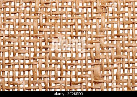 Wicker Zweige Textur isoliert. Close-up ein Detail einer handgefertigten Weidenkörbe Lampenschirm auf einem weißen Hintergrund. Makro. Stockfoto