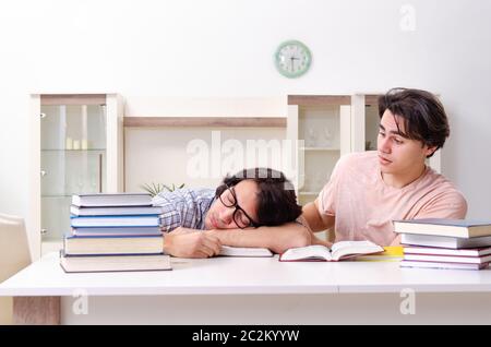 Zwei männliche Studenten Prüfungsvorbereitung zu Hause Stockfoto