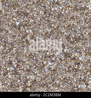 Nahtlose Textur von Fragment Boden gemischt mit Schotter, Macadam, Stücke von Coquina und Glas. Stockfoto