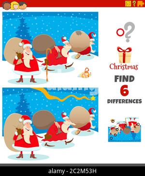 Unterschiede Spiel mit Santa Claus Charaktere Gruppe Stockfoto