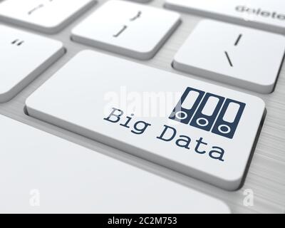 Weiße Taste mit Big Data-Symbol auf der Computertastatur. Informationskonzept. Stockfoto