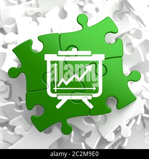 Flipchart mit Wachstumskarte-Symbol auf Green Puzzle. Geschäftskonzept. Stockfoto