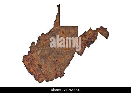 Karte von West Virginia auf rostiges Metall Stockfoto