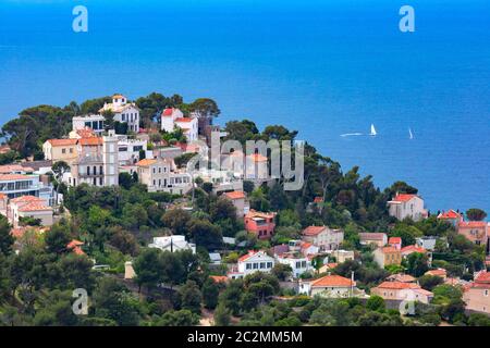 Luftaufnahme von Malmousque, Bezirk 7. Arrondissement von Marseille, in sub-Bezirk von Endoume, Marseille, die zweitgrösste Stadt von Frankreich Stockfoto