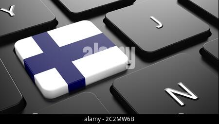 Flagge Finnlands - Taste auf der schwarzen Computertastatur. Stockfoto