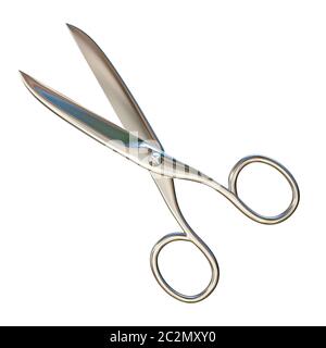 Metall Schere 3D-Render Abbildung auf weißem Hintergrund Stockfoto