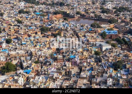 Der Blick auf Jodhpur Stadt von oben auf Mehrangarh Fort in Jodhpur, Indien Stockfoto