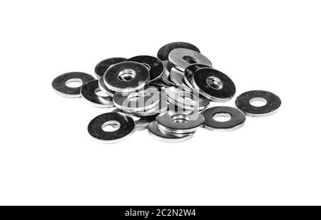 Eine Handvoll Metallscheiben Stockfoto