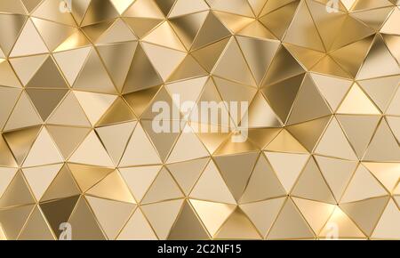 Geometrische Muster mit dreieckigen Formen in goldfarbenem Metall. 3D-Bild rendern Stockfoto
