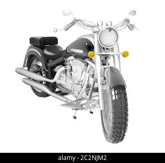 Klassische schwarze Leder und Chrom Motorrad oder Moto, isoliert auf einem weißen Hintergrund. 3D illustration Stockfoto