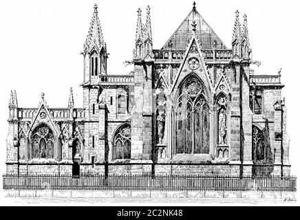 Sakristei von Notre Dame, Vintage-Grafik. Paris - Auguste VITU – 1890. Stockfoto