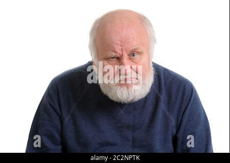 Mißfallen alten Mann isoliert Portrait unzufrieden Stockfoto