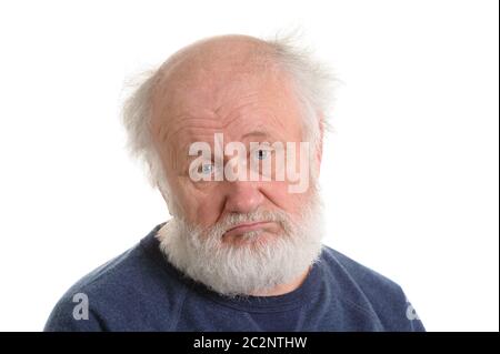 Traurig deprimierend alter Mann isoliert Portrait Stockfoto