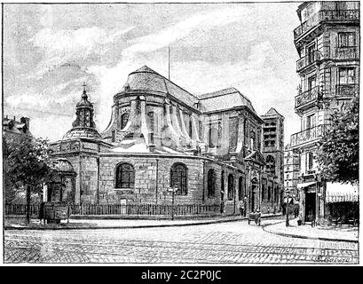 Die Apsis von St. Nicolas du Chardonnet auf dem Boulevard Saint-Germain, Vintage-gravierte Illustration. Paris - Auguste VITU – 1890. Stockfoto