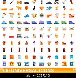 100 universelle Symbole gesetzt. Cartoon Illustration von 100 universelle Symbole Vektor auf weißem Hintergrund einstellen Stock Vektor