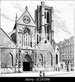 Kirche St. Nicolas des Champs, Vintage-Grafik. Paris - Auguste VITU – 1890. Stockfoto