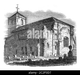 Waltham Abbey, Illustration mit Weingravur. Bunte Geschichte Englands, 1837. Stockfoto