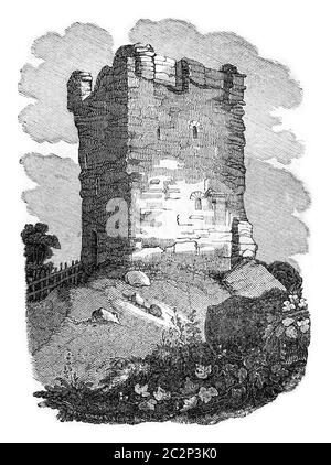 Castle Castleton, Earl of Derby, Illustration mit Weingravur. Bunte Geschichte Englands, 1837. Stockfoto