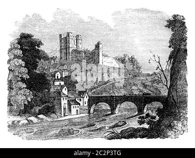 Richmond Castle, Illustration mit Weingravur. Bunte Geschichte Englands, 1837. Stockfoto