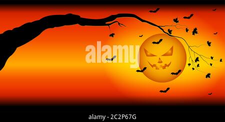 Silhouette von Ästen vor dem Hintergrund des ominösen Himmel Halloween Stockfoto