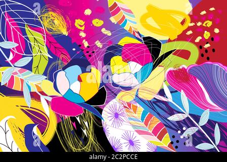 Vektor tropischen Herbst Hintergrund von verschiedenen Elementen und Blättern Stock Vektor