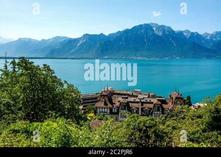 Blick auf den See Leman . Montreux. Kanton Waadt. Schweiz Stockfoto