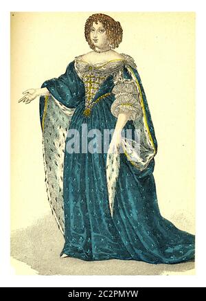 Maria Theresia von Österreich, Illustration mit Weingravur. 12. Bis 18. Jahrhundert Mode nach Image. Stockfoto